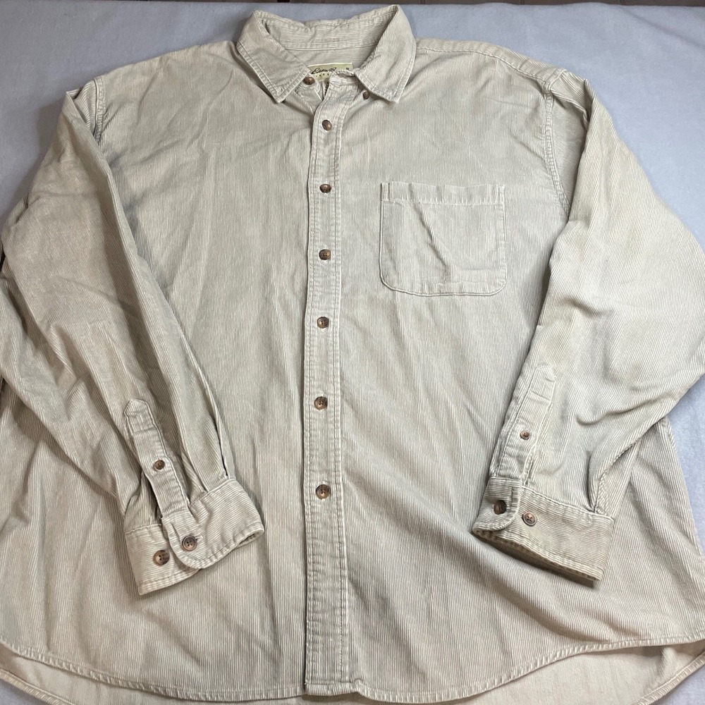 Eddie Bauer Mens XL Corduroy Button Down Shirt Tan Khaki Long Sleeve 4563
